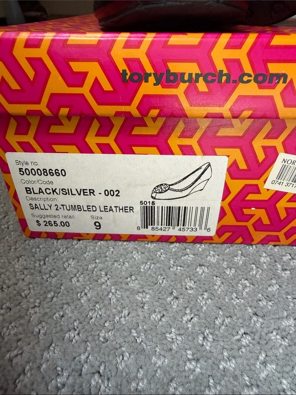Tory Burch Women's Sally 2 Black Tumbled  Leather Peep Toe Wedges w/ Silver Logo